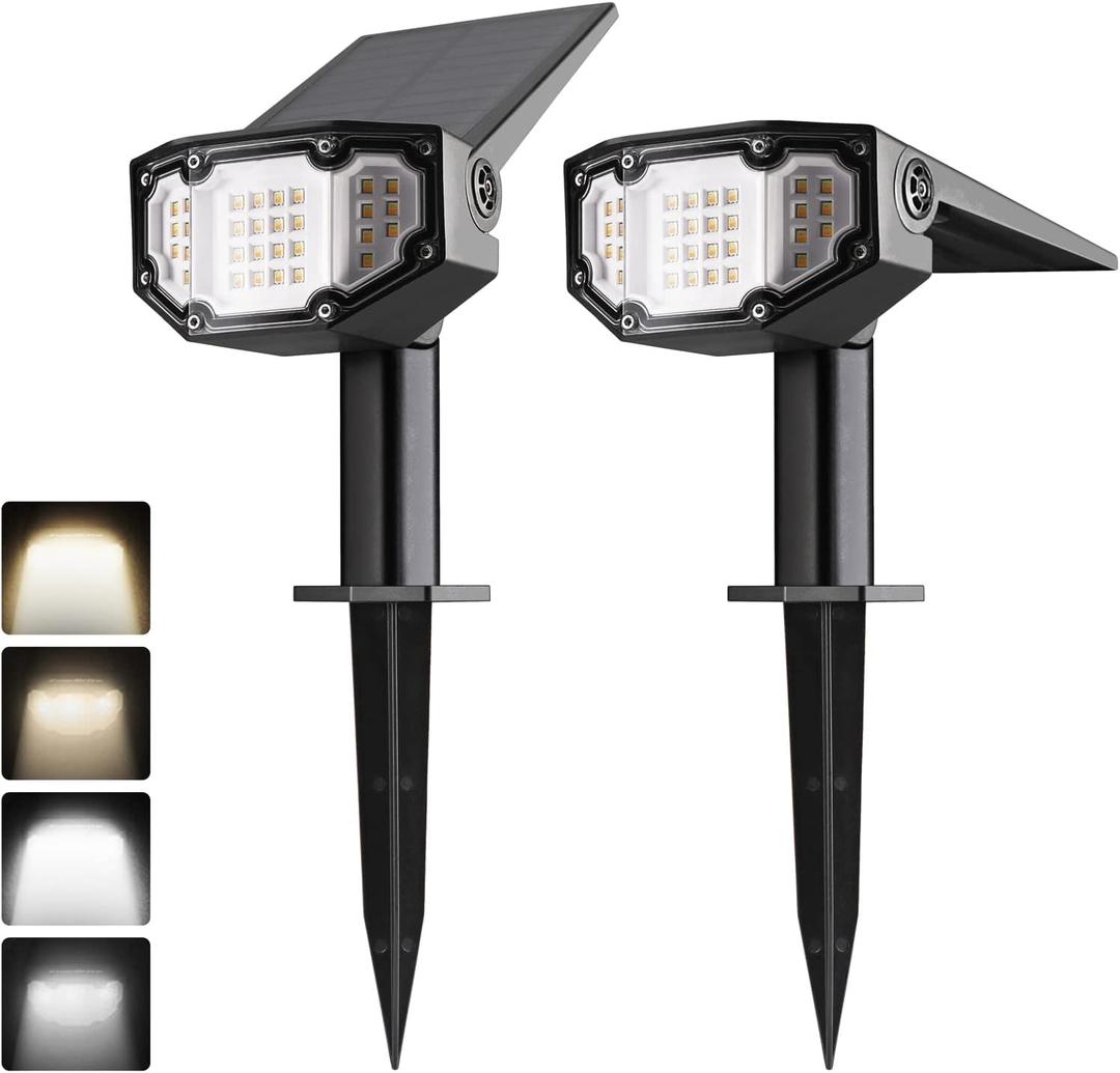 EverBrite 30 LED Solar Landscape Spotlights - Outdoor, IP67 Waterproof - 2-in-1 Solar Lights, 4 Modes Decorative Path Lights for Yard, Porch & Driveway - 2 Pack