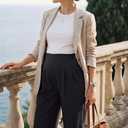 OUGES Women's Linen Maternity Pants Casual Work Adjustable Waist Straight Leg Business Office Trousers with Pockets, XL
