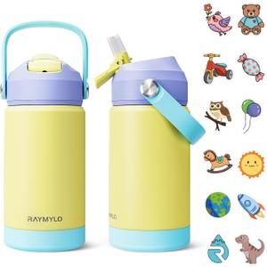 Kids Water Bottle, Toddler Stainless Steel Insulated Hydro Small Flask with Straw & Silicone Boot, Boys/Girls Small Water Bottle for School, 100% Leakproof & BPA Free & Keep Cold for 24 Hours (12 Ounces, Yellow)