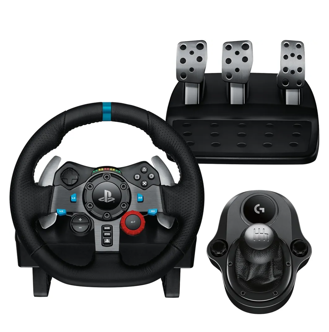Logitech G29 Driving Force Racing Wheel and Pedals, Force Feedback, Real Leather + Logitech G Driving Force Shifter - For PS5, PS4 and PC, Mac - Black