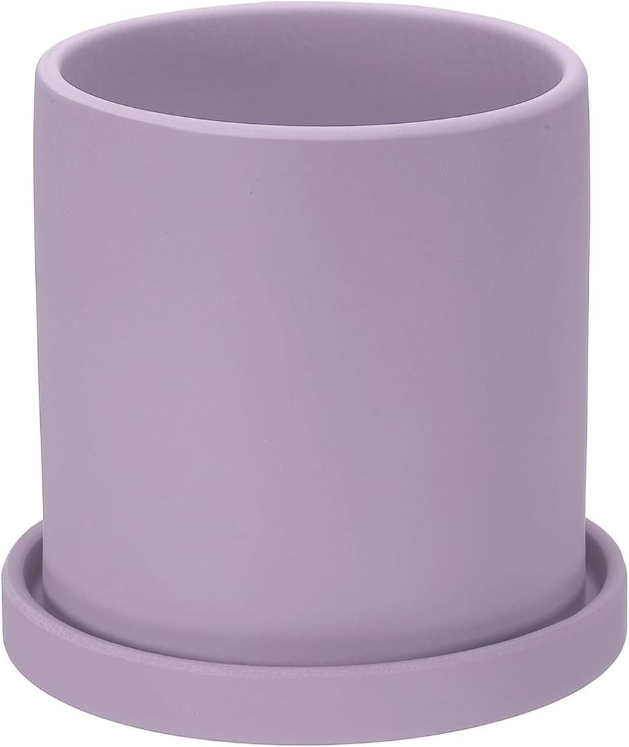 PATIKIL 5 Inch Ceramic Plant Pots, Modern Flower Planters with Drainage Holes and Tray for Decorate Home Indoor Plants Succulent Herb, Purple
