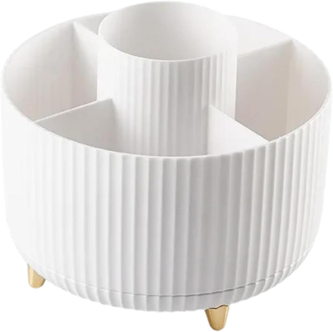 Desktop Swivel Makeup Brush Organizer  Rotating Storage Holder for Brushes, Cosmetics, and Tools (White, One Size)