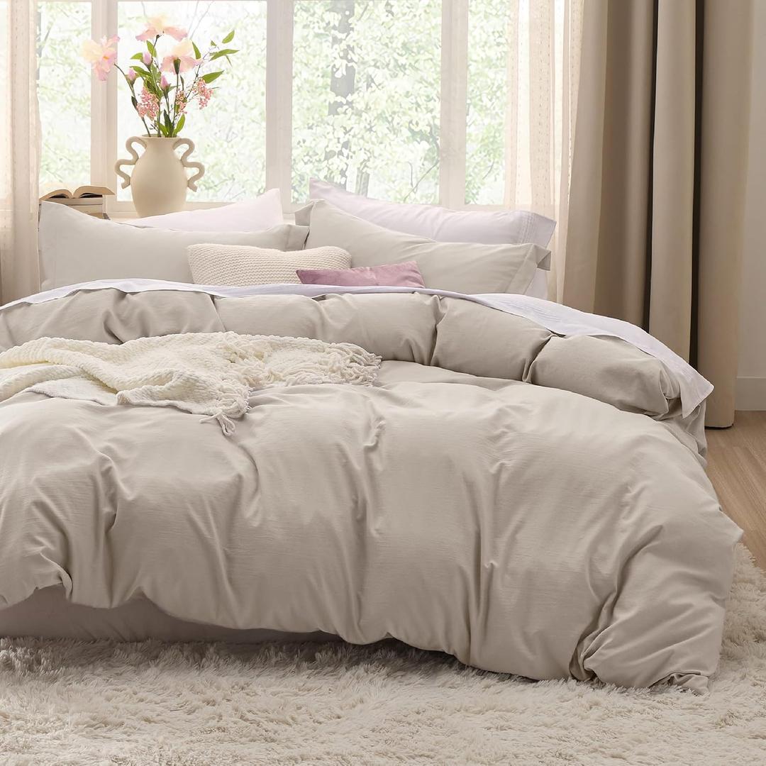 Bedsure Oversized King Duvet Cover - 3 Pieces Prewashed Cotton-Like Polyester Extra Soft Bedding Set, Includes 1 Duvet Cover 120x98 Inches with Zipper Closure & 2 Pillow Shams, Linen, No Comforter