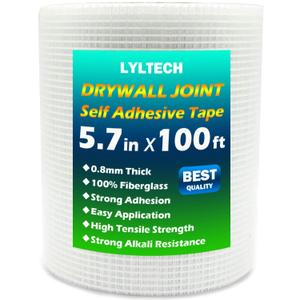 Drywall Joint Tape- 5.7in X 100 ft,13 MESH,100% Fiberglass,Heavy-Duty Self-Adhesive Wall Crack and Seam Patch
