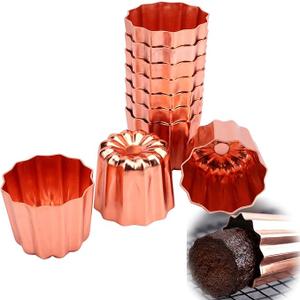 robebeee 6pcs 2 Inch Fluted Side Flower Cup Shape Nonstick Golden Aluminium Canele Molds Tart Maker Jelly Cheese Holder Baking Tools