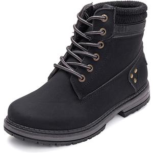 Athlefit Women's Work Waterproof Hiking Combat Boots Lace up Low Heel Booties Ankle Boots (7, Black)