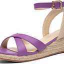 getmorebeauty Women's Espadrilles Wedge Sandals Crisscross Elastic Open Toe Buckle Ankle Strap High Heels Platform Dressy Shoes (Purple, US8)