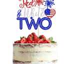 Red White and Two Cake Topper, 4th of July 2nd Birthday Cake Topper Decorations,Patriotic Independence Day Themed, American National Day Party Supplies
