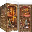 Book Nook, Christmas Cottage 3D Wooden Puzzle with LED Lights, DIY Festive Holiday Bookend Decor, Cozy Winter Scene with Christmas Tree, Wreath, and Snowman