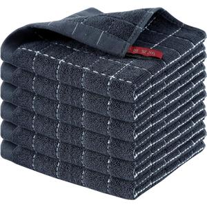 Homaxy 100% Cotton Terry Kitchen Dish Cloths, Ultra Soft and Absorbent Dish Towels for Kitchen, Suitable for Drying and Washing Dishes, 6 Pack, 12 x 12 Inches, Dark Grey