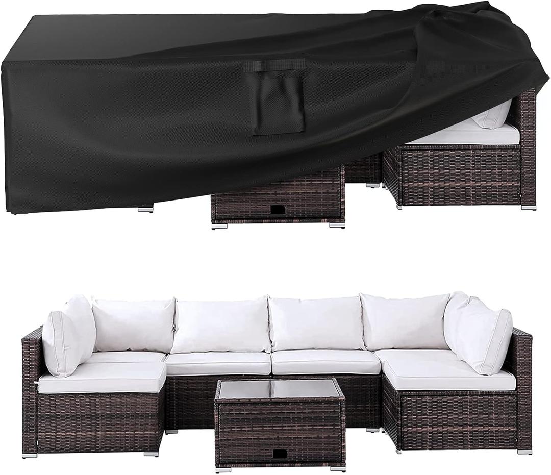 Ruimoy Patio Furniture Covers, Outdoor Furniture Cover Waterproof, General Purpose, Outside Table and Chair Covers, Heavy Duty 600D (124 Inch L x 70.8 Inch W x 29.1 Inch H) Black