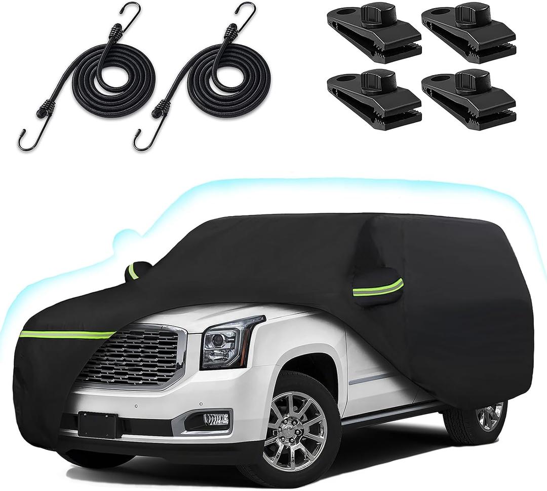 6 Layer Car Cover for 2007-2026 Chevy Suburban/GMC Yukon XL/Cadillac Escalade ESV, Waterproof All-Weather Protection Suburban Full Car Cover with Door Zipper & Cotton Lining (Black)