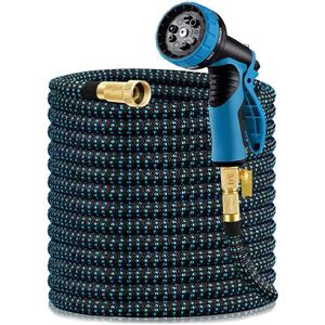 HBlife Expandable Garden Hose 100FT, Flexible Lightweight Water Hose with 10 Function Nozzle Sprayer Expanding Durable Hose with 3/4 Inch Fittings No-Kink, Black & Blue