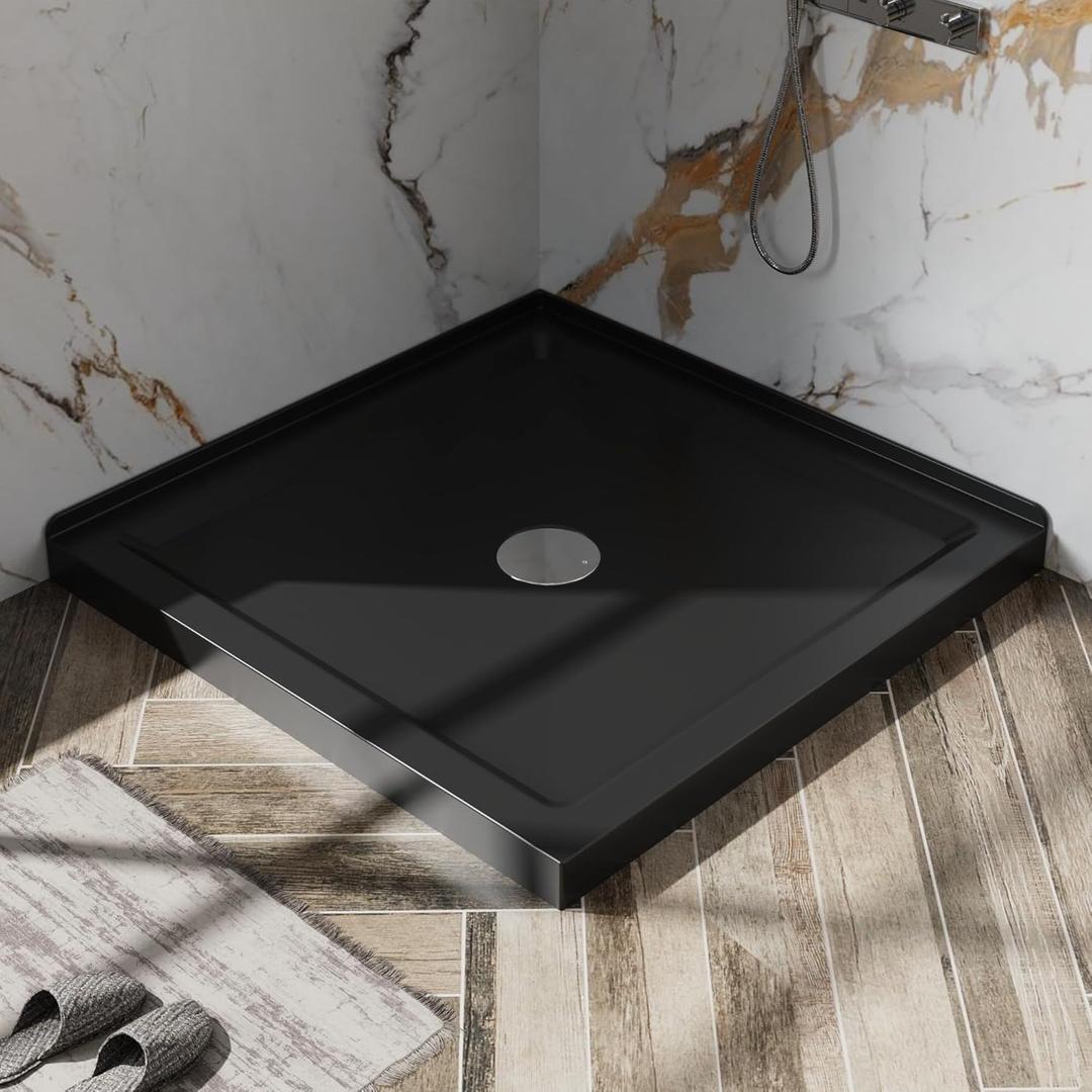 Goodyo 36" x 36" Shower Base with Double Threshold and Center Drain Black