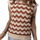 SHEWIN Sweater Vest for Women Crewneck Striped Crochet Sleeveless Sweaters Tank Tops M