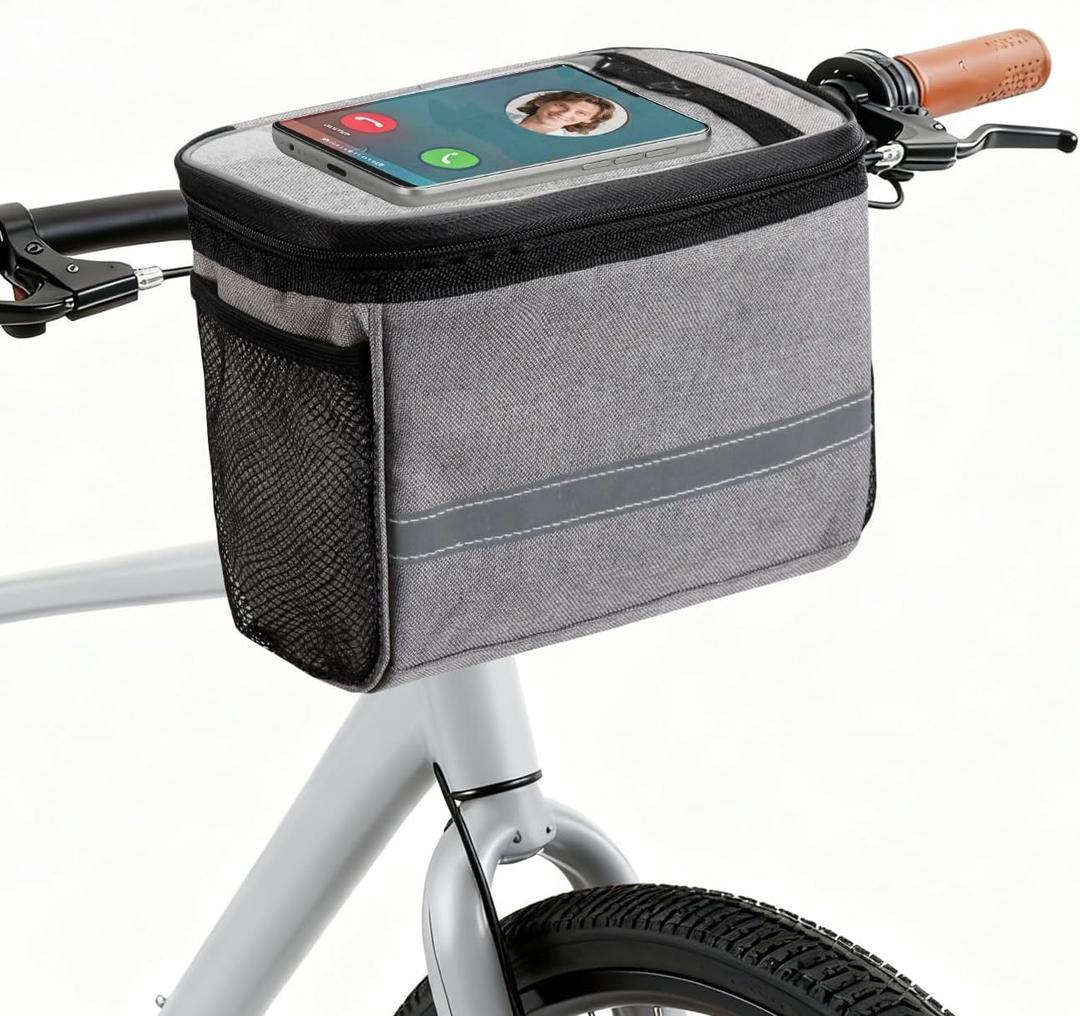 Bike Handlebar Bag - Front Basket with Bike Phone Mount, Bicycle Cooler Pouch Pack for Kids Girls Boys Men Women