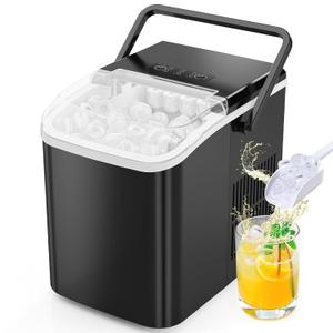 Sweetcrispy Countertop Ice Maker with Scoop, Basket and Handle, Portable Ice Machine 9 Ice Cubes Ready in 6 Mins, 26.5lbs in 24Hrs, 2 Sizes for Home Kitchen Office Bar Party (Night Black)