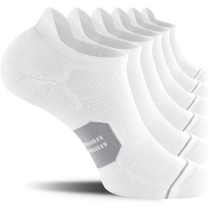 CS CELERSPORT 6 Pack Men's Running Ankle Socks with Cushion, Low Cut Athletic Tab Socks (X-Large, White + Grey)