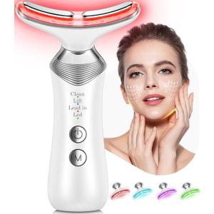 Face Massager Tool for Face and Neck, 7-in-1 Facial Neck Massager Tool with 4 Modes, Beauty Device Facial Massage for at-Home Skin Care or Travel Use (Silver)