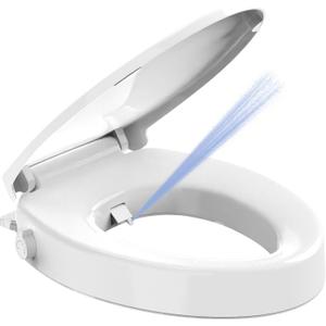 Raised Elongated Bidet Toilet Seat 18.5", Soft Close Lid, Dual Self-Cleaning Nozzles, Quick Release, Heavy-Duty PP, Stable & No Loosening, Ideal for Seniors & Limited Mobility, White