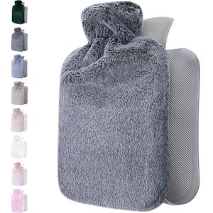 Qomfor Hot Water Bottle with Soft Cover - 1.8L Large - Hot Water Bag for Pain Relief, Neck and Shoulders, Feet Warmer, Menstrual Cramps, Hot and Cold Therapy - Great Gift for Women - Dark Grey