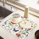 Butterfly Red Tulip Wildflower Dish Drying Mats for Kitchen Counter, 18x24 inch Drying Dishes Absorbent Microfiber Dish Drainer Mat Rack Pad Fast Dry (Mult1)