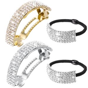 Rhinestone Barrette Glitter Hair Tie Metal Spring Bling Hair Clip Crystal Ponytail Holder Headband Christmas Gift Women Wedding Accessories Birthday Mother's Valentine's Day