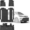 3W Floor Mats & Trunk Mat for Toyota Sienna 2021-2026 LE/XLE(Only for 8 Seat), TPE All Weather Custom Fit Floor Liner for Sienna 1st, 2nd and 3rd Row and Cargo Mat, Black