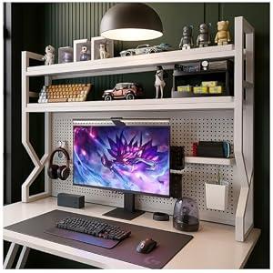 Desktop Hutch Bookshelf,Many Gifts,Metal Desktop Bookcase with pegboard, Desk Shelf White, Countertop Storage Organizer Rack for Dorm or Office,Desktop Shelves(White, 45.3" Lx9.9 Wx39 H)
