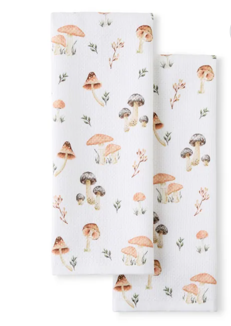 FIESTA Mushrooms Kitchen Towel 2-Pack Set, Mushroom Cream, 16"x28"