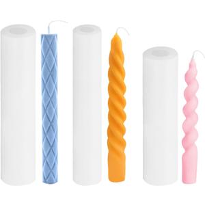 PATIKIL 3Pack Taper Candle Making Mold, 3D Spiral Taper Candle Mold Long Twisted Silicone Candle Mold Taper Candle Moulds for Candle Making Table Home Decor