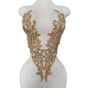 Zbroh Pure Handsewing Rhinestones Applique Multicolor Patch DIY Craft Accessories for Girl Wedding Dress 14X20inches (Champagne)