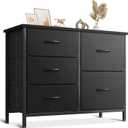 AODK Dresser for Bedroom Dresser TV Stand with 5 Storage Drawers, Small Fabric Dresser Chest of Drawers for Closet Organizer Clothes, Black (Black)
