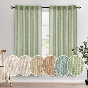 MIULEE Sage Green Linen Curtains 72 Inch Length 2 Panels for Bedroom Living Room, Soft Thick Linen Textured Window Drapes Semi Sheer Light Filtering Back Tab Rod Pocket Burlap Look Decor, W37xL72