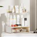 Delamu 2PCS Bathroom Counter Organizer with Drawer, Multi-Purpose 3-Tier Makeup Organizer Countertop for Vanity, Large Cosmetic Display Case Perfume Tray Skincare Organizers, Amber