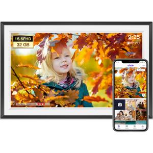 Digital Picture Frame, 15.6 Inch Large Digita Photo Frame WiFi, 1920 * 1080 FHD Touch Screen 32GB Storage Space,Wall-Mounted,Extra Digital Frame Using App Remotely Send Photos and Videos (Black)