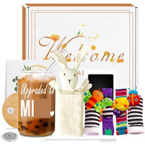 Mother's Day New Mom Gifts for Women After Birth, Baby Shower Gifts Basket - First Time Mom Postpartum Essentials, Gender Neutral Newborn Gifts Sensory Toys Cotton Lovey