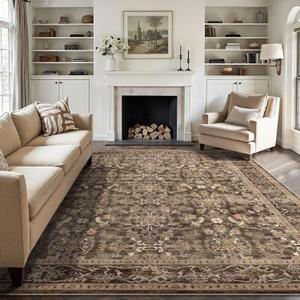 vivorug 5x7 Area Rugs - Ultra-Thin Washable Rug with Non-Slip Backing, Ideal for Living Room, Bedroom, Dining Room Indoor - Vintage Floral, Easy Clean, Durable, Low Pile Rug Black