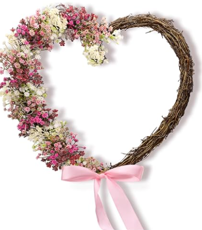 Heart Shaped Flower Wreath, Spring Wreath, Artificial Flower Wreath for Valentine's Day, Photography Props Sweet Love Wreath