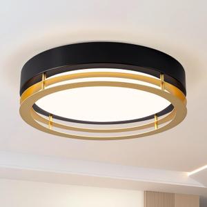 ZUYURT Dimmable Black and Gold Flush Mount Ceiling Light, Modern Round LED Ceiling Lights Fixture, Kitchen Flushmount Light for Bedroom Hallway Laundry Room 2700 K-6000 K 5CCT (11.8 In)
