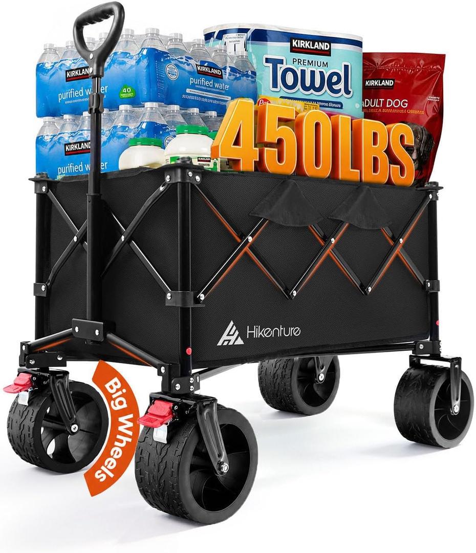 Hikenture Foldable Beach Wagon with Big Wheels for Sand, 330 lbs Capacity