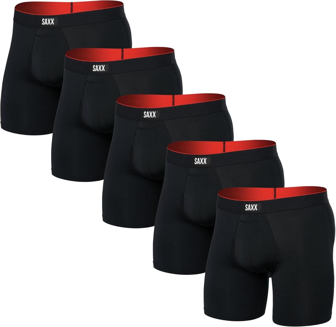 SAXX Underwear Co. Men's Underwear with Pouch Multi Sport Mesh Boxer Brief Fly 5Pk (Black)