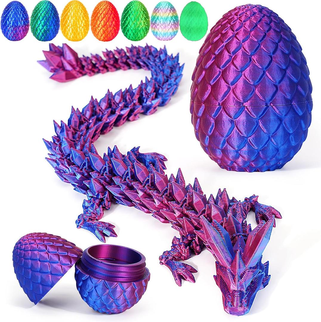 TBOLINE 3D Printed Dragon Egg, 3D Printer Articulated Crystal Animals Fidget Toy for Teen Boy Kid, Easter Mythical Pieces Dragon in Egg, Dinosaur Eggs Toy Laser Violet-12inch