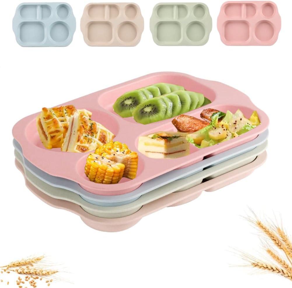 LRUUIDDE 12 Inch Large Unbreakable Divided Plates for Adults kitchen, Wheat Straw Plate, Alternative for Plastic, Reusable Compartment Plates,Dishwasher & Microwave Safe, BPA Free (Warm Series-4Pack)