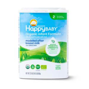 Happy Baby Organics Stage 2 Infant Formula, 6 12 Months, Milk Based Organic Baby Formula Powder with Iron, Probiotics & Prebiotics for Immune & Digestive Support, 22.9 Ounce (Pack of 1) (EXP 08/28/26)