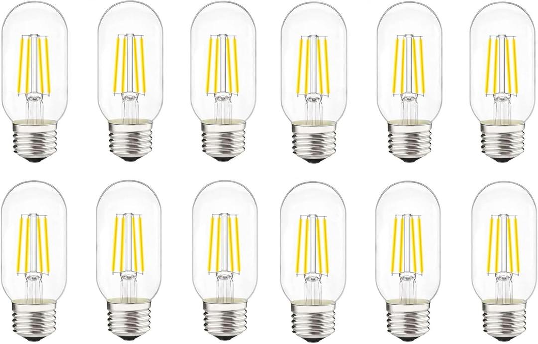 LED Tubular Bulb 4W Daylight White 5000K E26 Clear Edison Bulb,40W Equivalent 400 Lumens, Antique Edison Style LED Filament Light Bulbs,Daylight White 5000K Non Dimmable Pack of 12