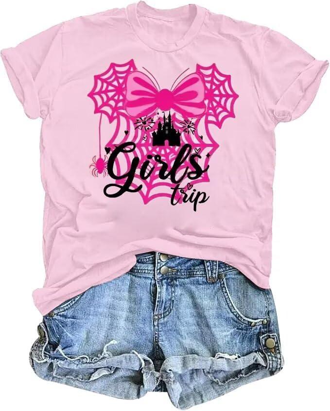 Halloween Ghost Shirts: Magic Kingdom Shirt Women Funny Magic Castle T Shirt Spooky Season Halloween Short Sleeve TeesSmall,Pink (S)