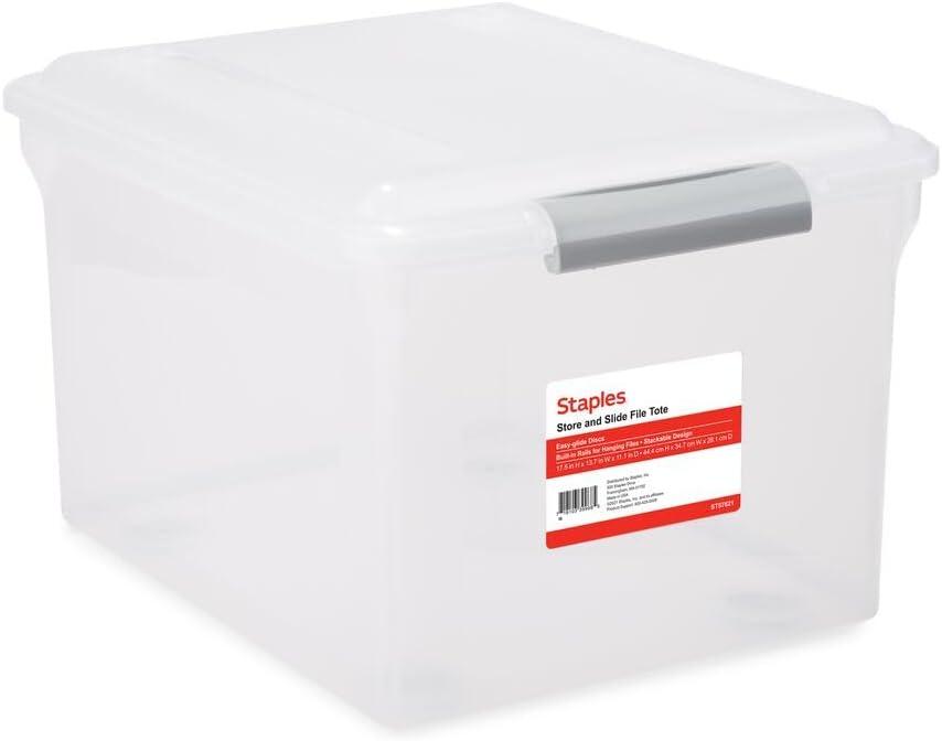 Staples Store & Slide Plastic File Box, Latching, Letter/Legal, 4/Ctn