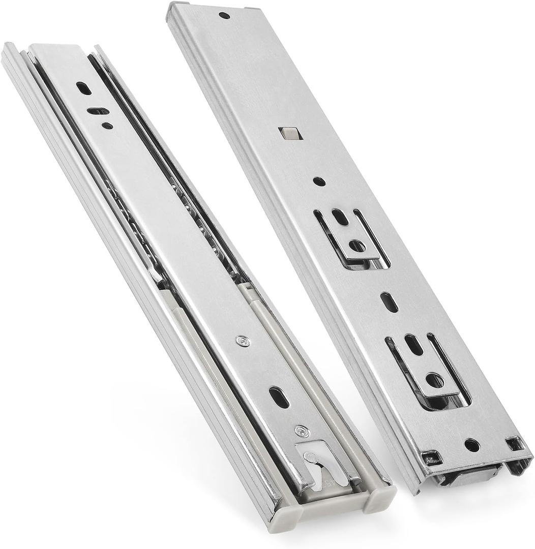 10" Heavy Duty Drawer Slides, 3-Section Soft Close Drawer Slides Ball Bearing Mute Drawer Track, Stainless Steel Cabinet Rails Side Mount - 1 Pair, 100lb Capacity (10")