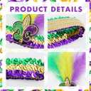 6 Pcs Mardi Gras Accessories Feather Headband for Woman, Heart Shape Sunglasses Set Purple Yellow Green Glitter, Feather Sequin Fascinators for Masquerade Party Carnival Cocktail